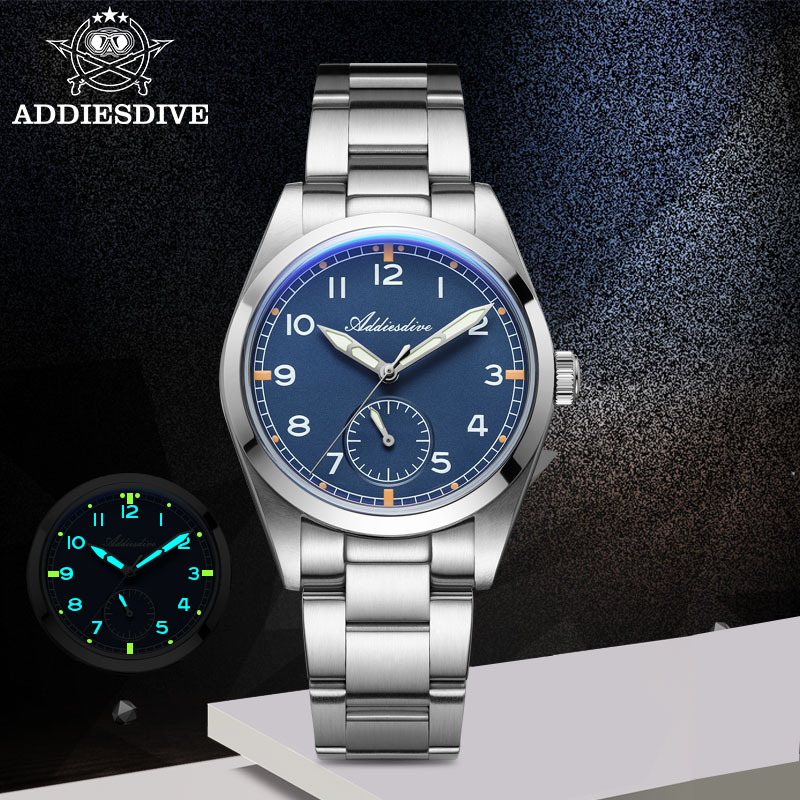 Stainless Bracelet Diver - ADDIESDIVE 36 มม.นาฬิกาควอตซ์ผู้ชาย 100 ม.กันน้ำกระจกบับเบิ้ล ซุปเปอร์