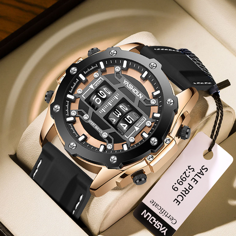 Leather Watch Band Men - นาฬิกาสร้างสรรค์ นาฬิกาดิจิตอลควอตซ์ นาฬิกาข้อมือผู้ชายสุดหรู กันน้ำ สายซิลิโคน นาฬิกาข้อมืออเนกประสงค์สไตล์ทหาร