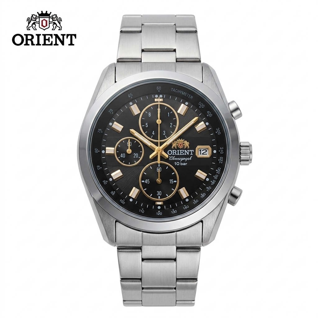 Seiko Watch Presage - โอเรียนท์ เม็น'สสปอร์ต ควอตซ์ โครโนกราฟนาฬิกา, ทาคีมิเตอร์สเกลแสดงวันที่ 100M