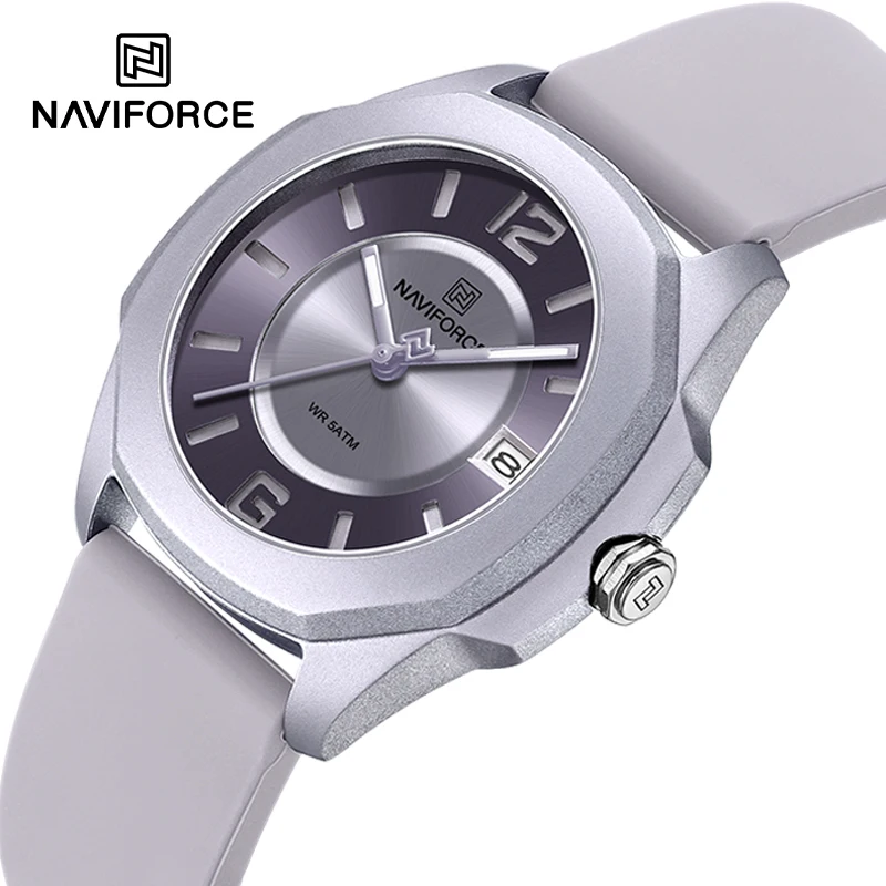 Silicone Band Women - NAVIFORCE 7107 นาฬิกาสําหรับสตรีแฟชั่น Elegant หญิงควอตซ์ซิลิโคนนาฬิกาข้อมือ 5ATM
