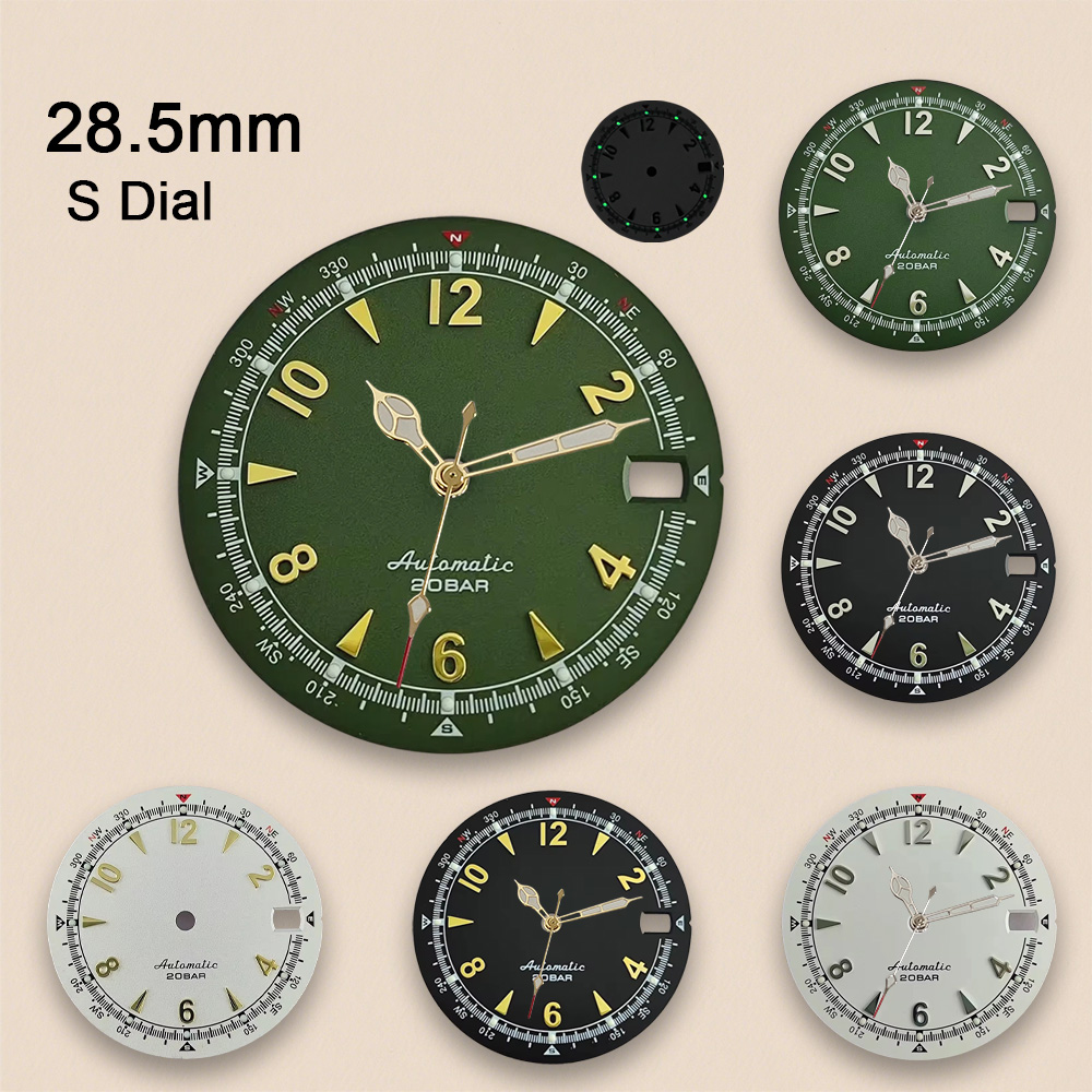 Seiko Watch 5 Sports - Nh35 Dial Sโลโก้ 28.5 มม.Retroนาฬิกาสีเขียวส่องสว่างสําหรับNH35 NH36