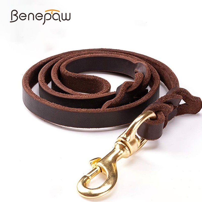 Leather Strap Quick Release - BenepawคุณภาพสูงCowhideหนังสายจูงสุนัขHandmadeทนทานสัตว์เลี้ยงสายจูงสำหรับสุนัขขนาดใหญ่ทองเหลืองชุบขายร้อนPET Supplies Shop