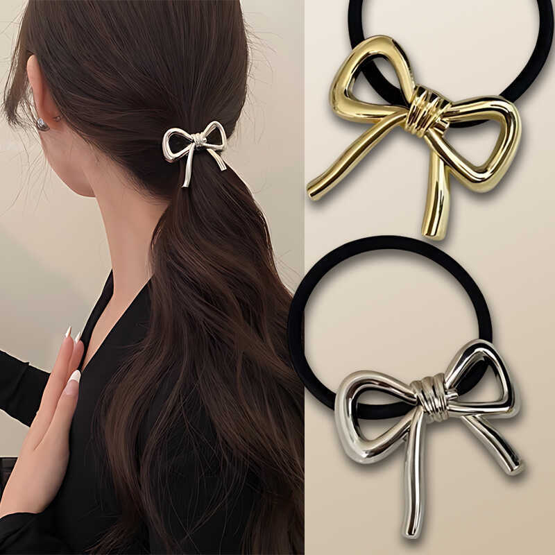เกาหลีประณีตโลหะโบว์เชือกผมสํา - Silicone Band Women บทวิจารณ์และราคา